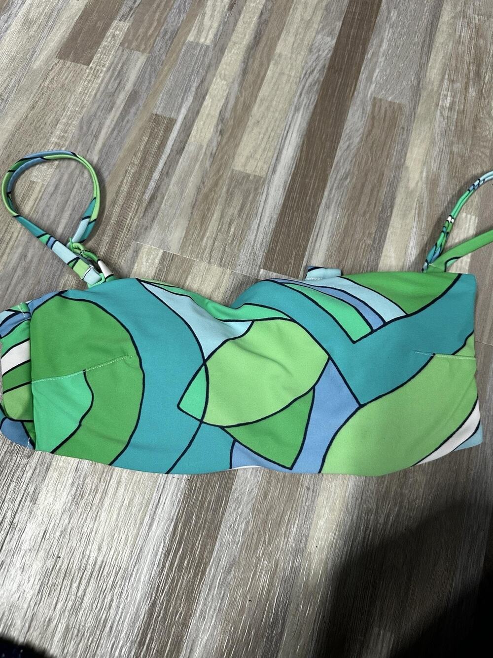 Aerie Bikini Top Womens Med Green Abstract Bandeau Padded